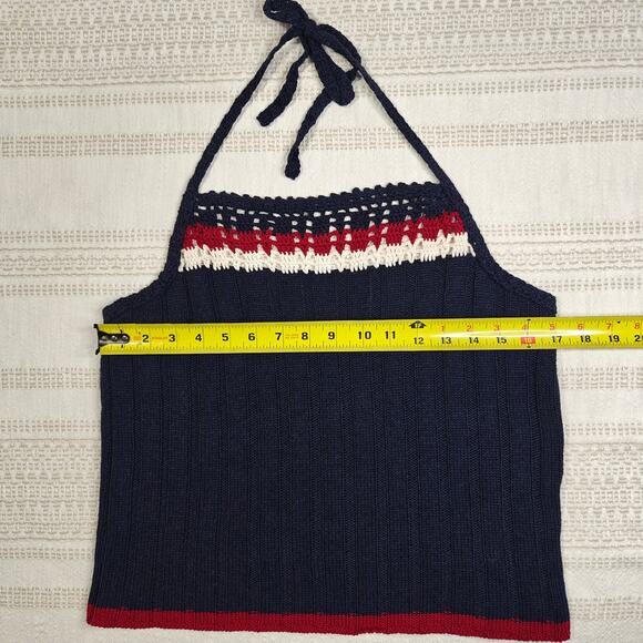 Prince & Fox Navy Red Sweater Tank Top Knit Ribbed Halter USA Look Size XL NEW - Picture 3 of 5